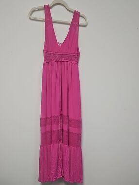 Pink Lily Hot Pink Lace-Trim Maxi Dress